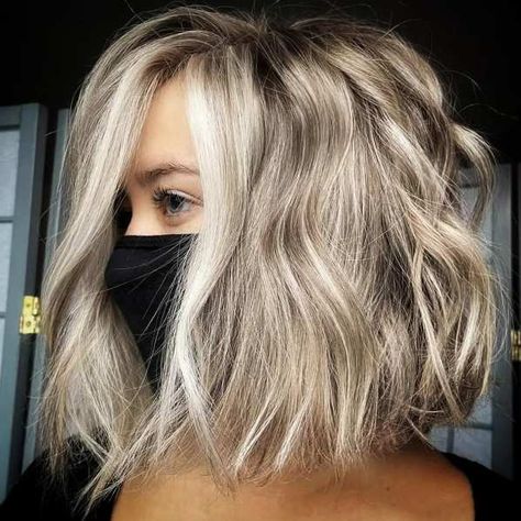 Shaggy Bob Hairstyle Hair Ideas Messy Bobs, One Length Haircuts, Textured Haircut, Shaggy Bob, Lob Haircut, Low Lights Hair, Trending Haircuts, Bleached Hair, Medium Hair Cuts