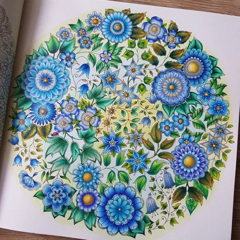 Coloring World by Silvia | Something blue 💙 📖 Secret Garden 10th anniversary by @johannabasford 🖍 Prismacolor pencils, white Posca pen, gold gel pen and Neocolor II… | Instagram Joanna Basford Secret Garden, Secret Garden Johanna Basford, Neocolor Ii, Basford Secret Garden, Johanna Basford Secret Garden, Joanna Basford, Coloring Inspiration, Prismacolor Pencils, Ink Sketch