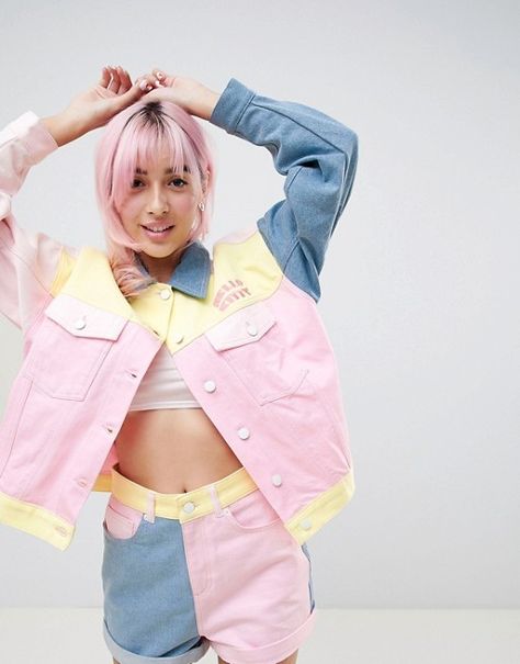 Hello Kitty x ASOS Denim Jacket - peach blush parlour Colourful Denim Jacket, Denim Jacket Color, Pink Blue Outfit, Denim Jacket Man, Vestiti In Jeans, Panda Jewelry, Jacket With Embroidery, Pink Denim Jacket, Denim Jacket Outfit