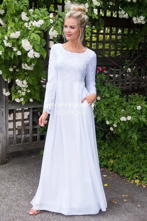 Lds Dresses, Lds Temple Clothing, Modest White Dress, Dressing Classy, Lace Bodice Maxi Dress, Lds Dress, Lds Temple Dress, Cute Modest Dresses, Temple Dresses