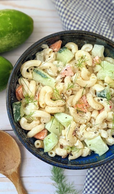 Macaroni Salad With Cucumber, Noodle Cucumber Salad, Low Fodmap Macaroni Salad, Dill Macaroni Salad, Dill Macaroni Salad Recipe, Cucumber Noodle Salad, Cucumber Dill Salad, Salad Appetizer Cups, What Is Healthy Food