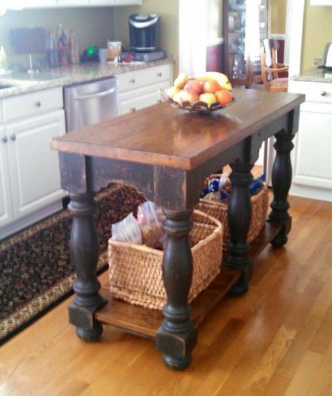 Farmhouse table island - 24" x 60" kitchen island - farm table island in rustic distressed black finish Furniture Island, Farmhouse Style Kitchen Decor, Cocina Shabby Chic, Farmhouse Kitchen Tables, Kitchen Island Table, Farmhouse Kitchen Island, Kitchen Island Decor, Vintage Farmhouse Kitchen, Primitive Kitchen