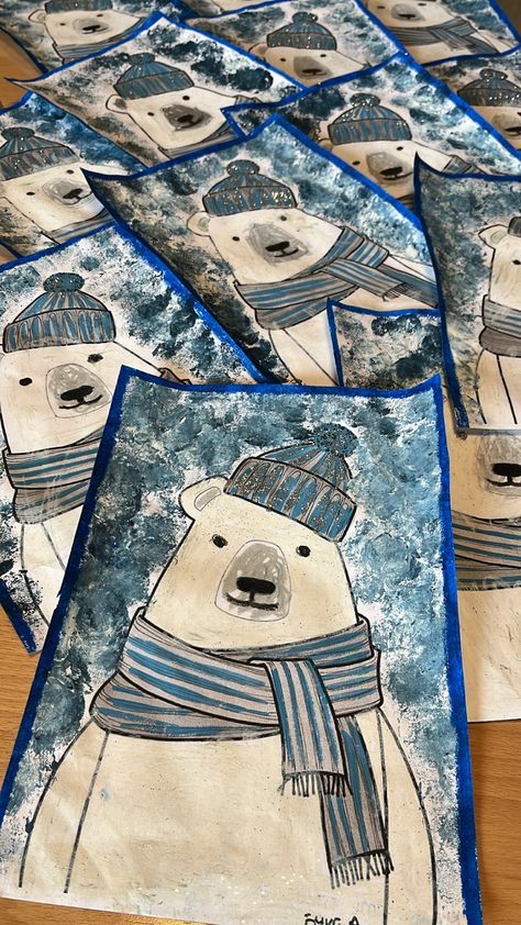 Christian Easter Decor, January Art, Holiday Art Projects, Winter Art Lesson, Childrens Art Projects, Animal Art Projects, 2nd Grade Art, Winter Art Projects, 4th Grade Art