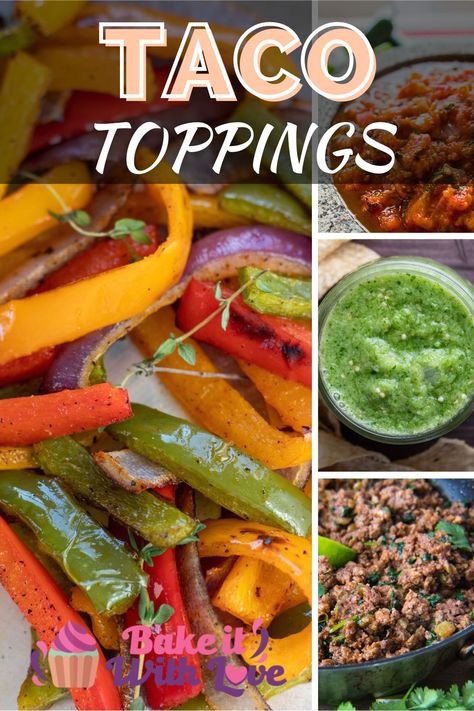 These taco toppings are quick, easy, delicious, and perfect for adding some variety and customization to an amazing taco bar! There are over 15 recipes that are sure to make your menu truly unique. In fact, these dishes are exactly what you need for an authentic and extremely flavorful taco bar lineup! BakeItWithLove.com #bakeitwithlove #taco #toppings #bar #tacobar #party #ideas #Mexican Toppings For Tacos Bar, Beef Taco Topping Ideas, Taco Toppings Ideas, Taco Bar Toppings, Tacobar Party, Taco Bar Ideas, Baja Sauce, Taco Bar Party, Toppings Bar