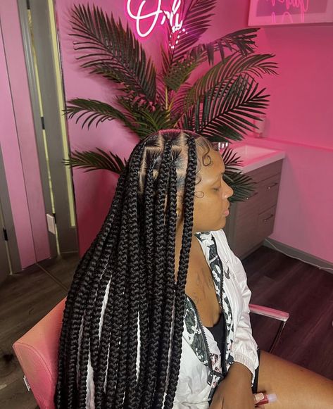 Large Calf Length Knotless Braids, Large Bob Knotless Box Braids, Color Jumbo Knotless Braids, Jumbo Medium Knotless Braids, Med Large Knotless Braids, Large Braids For Black Hair, Medium Sized Knotless Braids, Notlessbox Braids Styles Long, Medium Large Knotless Box Braids