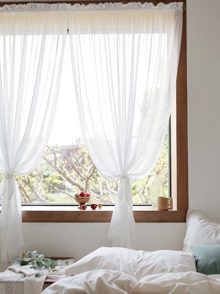 Designer fashion, Seoul-fully created | W Concept Sheer White Curtains, Sheers Curtains Living Room, Pretty Sheets, Tie Up Curtains, Fresh Bedroom, Elegant Tablecloth, Velcro Tape, White Sheer Curtains, Stylish Curtains