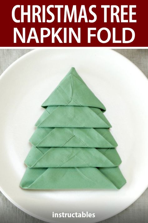 Tree Napkin Fold, Christmas Tree Napkin Fold, Folded Towels, Christmas Napkin Folding, Christmas Tree Napkin, Fancy Napkin Folding, Easy Napkin Folding, Napkin Art, Cloth Napkin Folding