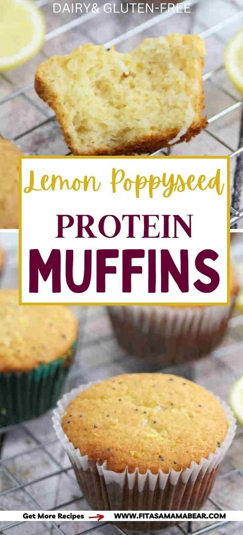 Deliciously tart and fluffy, these healthy lemon muffins are sweetened with honey and pack a protein punch to help kickstart your day @fitasamamabear Healthy Lemon Muffins, Lemon Protein Muffins, Lemon Muffins Healthy, Lemon Poppy Seed Muffins Recipe, Lemon Muffin Recipes, High Protein Muffins, Mid Morning Snack, Lemon Poppyseed Muffins, Lemon Poppy Seed