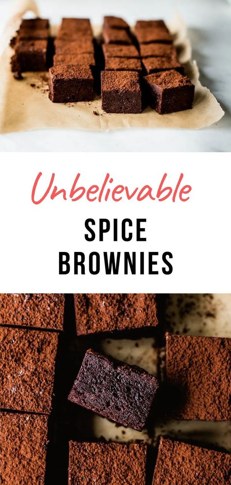 These festive Spice Brownies are perfect for fall and winter!  Gooey and thick thanks to brown sugar and molasses and you will want to eat them for the rest of your life! Spiced with ginger and cinnamon and with lots of dark chocolate for the ultimate Christmas treat #brownies #bars #christmas Molasses Brownies, Spiced Brownies, Freezable Cookies, Amazing Brownies, Easy Nutella Brownies, Lemon Bars Easy, Recipe Notebook, Best Brownie Recipe, Easy Holiday Desserts