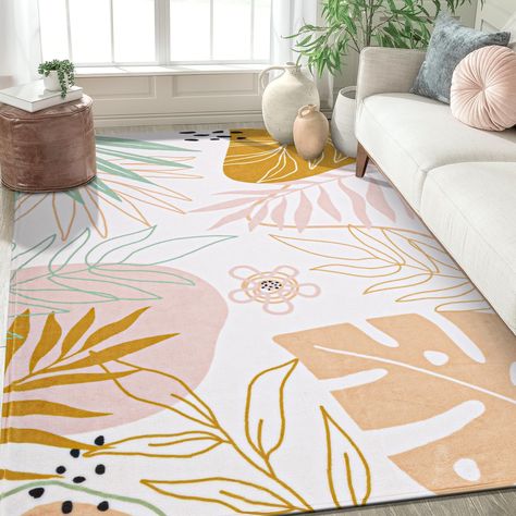 PRICES MAY VARY. 【Ultra Soft & Pink Nursery Rug】This ultra-soft pink floral area rug is made of 100% premium polyester faux wool for a luxuriously soft feel. Kid and pet will love moving around on the carpet. The pink washable kids rug with abstract leaf pattern design for modern space, its soft color blends well with any decor and brings a cozy atmosphere to your home. 【Machine Washable Rug】The pink rugs for living room are designed to make maintenance a breeze. Spills can be easily wiped and v Soft Nursery Rug, Pink Nursery Rug, Pink Boho Rug, Distressed Floors, Pink Rugs, Nursery Classroom, Bedroom Throw, Carpet For Bedroom, Leaves Pattern Design