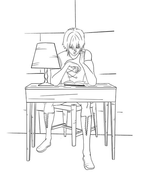 Just a guy reading at a desk, nothing fancy! Person Sitting At Desk Drawing, Sitting At Desk Reference Drawing, Guy Reading, College Drawing, Desk Drawing, Desk Reference, Sitting At Desk, Studying Hard, Guys Read