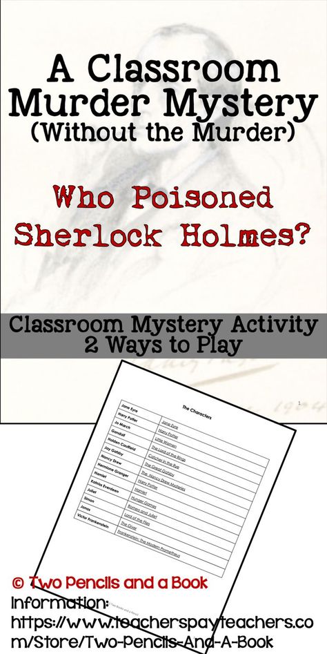 Interactive classroom Murder Mysteries and Mysteries without the murder - for upper elementary, junior high and high school. #murdermystery, #mystery #reading #education Thinking Character, Frankenstein Novel, Inferring Lessons, Mystery Unit, High School Activities, Literary Characters, Interactive Classroom, Team Activities, Classroom Activity