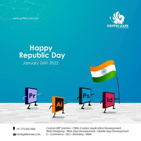 Creativity brings more freedom. Creative Republic Day post for Grifinmark Technologies. Republic Day Post, Republic Day Creative, Designers Republic, Adobe Illustrator Design, Gym Poster, Photoshop Tutorial Design, Republic Day, Festival Posters, Social Media Design Graphics