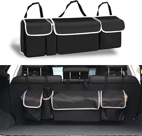 Amazon.com: UYYE Car Trunk Hanging Organizer, Thick Backseat Trunk Storage Bag with 4 Pockets and 3 Adjustable Shoulder Straps, Foldable Car Trunk Interior Accessories Releases Your Trunk Space : Automotive Car Necessities, Grocery Bag Storage, Designs Room, Car Trunk Organizer, Trunk Organizer, Emergency Equipment, Car Interior Storage, Car Trunk Organization, Large Suitcase