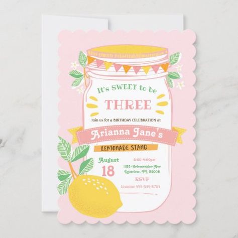 $3 | Lemonade Stand Birthday Party Invitation - lemonade, lemonade stand, party, invitation, pink lemonade, summer, sweet to be, lemon, girls, birthday Lemonade Stand Birthday Party, Lemonade Stand Birthday, Kids Lemonade Stands, Lemonade Stand Party, Lemon Themed Party, Lemon Invitations, Kids Lemonade, Summer Birthday Invitations, Pink Lemonade Party