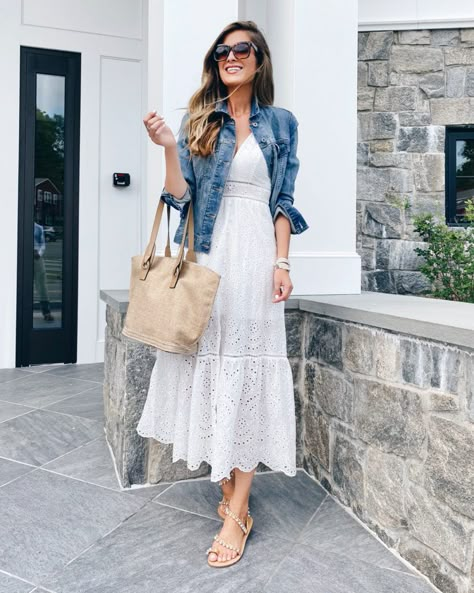 White Dress Casual Outfit Street Style, How To Style A White Dress Classy, Long Casual Dresses Summer, Classic Summer Dresses Classy, Casual Chic Summer Outfits Street Styles, Casual Chic Style Summer Classy, How To Style Dresses In Summer, White Dress Inspo Outfit, Long White Dress Outfit Casual