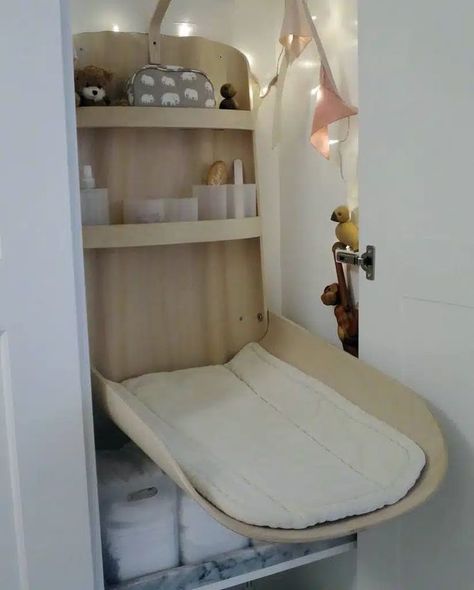 This is a cozy and charming nursery with a space-saving changing table hidden in a wardrobe. Image credit: INSTAGRAM @HEMARKITEKTUR Changing Table Ideas, Changing Tables, Baby Changing Table, Baby Changing, I Understand, Baby Essentials, Changing Table, Small Spaces, Nursery