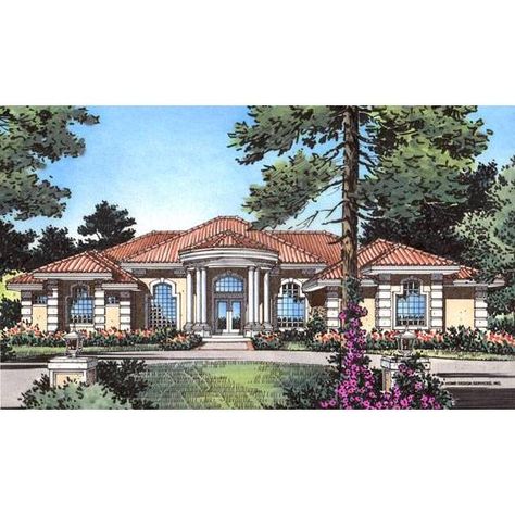 Free 2-day shipping. Buy The House Designers: THD-4136 Builder-Ready Blueprints to Build a Luxury Tuscan House Plan with Slab Foundation (5 Printed Sets) at Walmart.com Mediterranean Decor Tuscan, European Cottage House Plans, House Plan With Basement, Craftsman Bungalow House Plans, Luxury Mediterranean Homes, Tuscan House Plans, Basement Foundation, Mediterranean Homes Exterior, Modern Mediterranean Homes