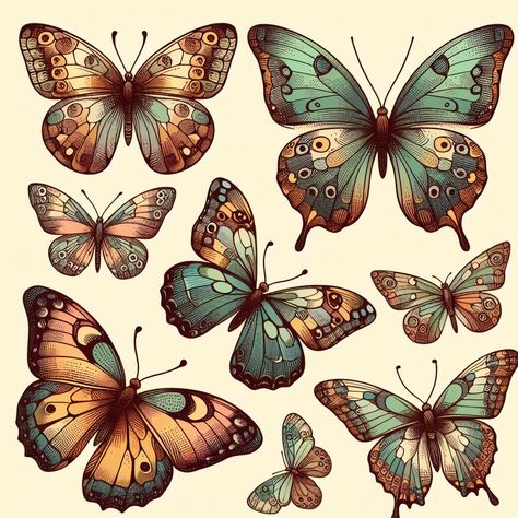 Vintage Butterflies Printable, Butterfly Images Printable, Butterfly Tattoo Stencil, Old Paper Background, Butterfly Art Painting, Free Vintage Printables, Creative Bookmarks, Creation Art, Butterfly Illustration