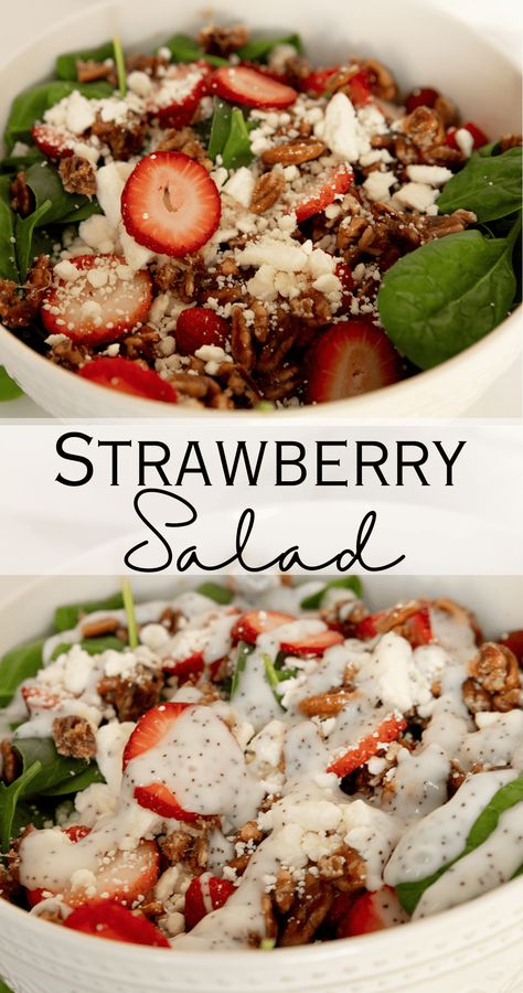 This easy strawberry salad recipe comes together in about 15 minutes and is super easy to make! Its a light and fresh side dish best during spring and summer strawberry season! Easy Strawberry Salad Recipe, Easy Strawberry Salad, Easy Candied Pecans, Salad With Candied Pecans, Candied Pecans For Salad, Strawberry Salad Recipe, Sourdough Bread Sandwiches, Easy Cheap Dinners, Sourdough Sandwich