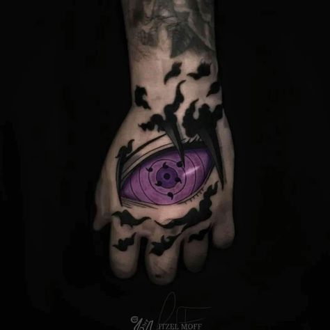 Sasuke Hand Tattoo, Naruto Hand Tattoo Ideas, Hand Tattoos Ideas For Men, Anime Hand Tattoos For Guys, Hand Anime Tattoo, Rinnegan Eye Tattoo, Mangekyou Sharingan Tattoo, Naruto Hand Tattoo, Rinnegan Tattoo