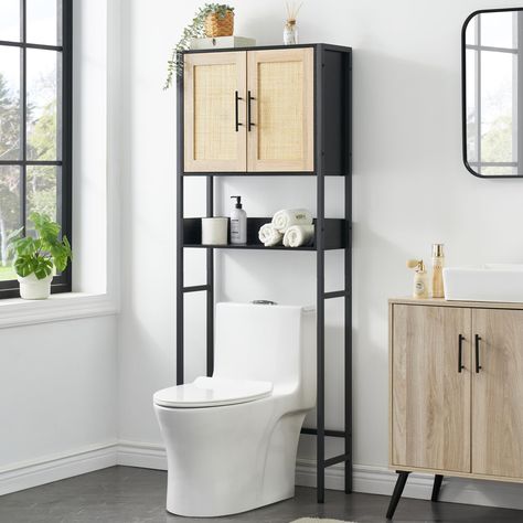 PRICES MAY VARY. 【Over The Toilet Storage Cabinet】This rattan toilet storage cabinet maximizes the use of space above the toilet, allowing you to neatly store your bathroom essentials. In addition, the adjustable shelves are removable and movable, providing customized storage options to meet your needs. 【Rattan Storage Cabinet】This toilet storage cabinet features a natural wood design with rattan elements, presenting a unique visual aesthetic. Its natural material brings a feeling of closeness t Cabinet Above Toilet, Storage Rattan, Over The Toilet Storage Cabinet, Toilet Storage Cabinet, Rattan Door, Over Toilet Storage, Over The Toilet Storage, Over The Toilet, Over Toilet