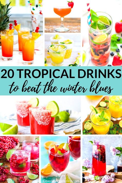 In need of an island vacation? These 20 fun tropical cocktails are the perfect remedy. If you’re on the hunt for Margarita, Mojito, Hurricane, Mai Tai, Blue Lagoon, Sangria or Painkiller recipes, then you’re certainly in the right place! Many of these Caribbean-inspired drink recipes are rum-based, but you’ll also find recipes using tequila and vodka. There are a couple of non-alcoholic cocktails too! #tropicalcocktails #sangria Vacation Cocktails Beach Drinks, Caribbean Drinks Alcohol, Frozen Summer Cocktails, Painkiller Recipe, Caribbean Drinks, Beach Drinks, Non Alcoholic Cocktails, Beach Meals, Tropical Drink