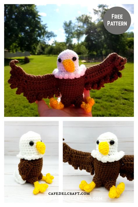 Crochet Bald Eagle Pattern Free, Eagle Amigurumi, Crochet Eagle, Amiguri Crochet, Toy Crochet Patterns, Crochet Curtain Pattern, Crochet Bird Patterns, Crochet Bird, Crochet Birds