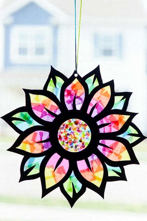 Tissue Paper Art, Tissue Paper Crafts, Stained Glass Flowers, Stained Glass Crafts, Craft Activities For Kids, Summer Crafts, Spring Crafts, Glass Crafts, School Crafts