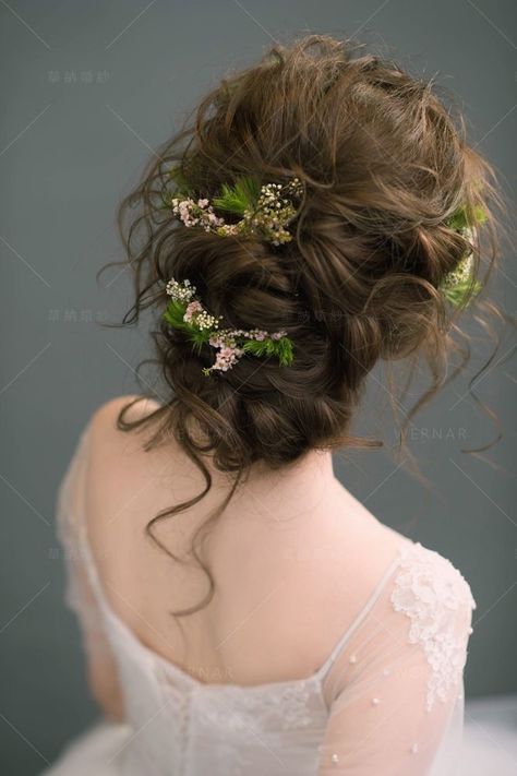 "Get Ready to Slay with 28 Irresistible Curly Hair Styles! Unlock the Secrets to Effortless Elegance. Click Now. Prom Hairstyles Fairy, Forest Princess Hairstyle, Enchanted Hairstyles For Prom, Nature Wedding Hairstyles, Floral Hairstyles Short Hair, Fairy Core Wedding Hair, Enchanted Garden Prom Hair, Enchanted Forest Theme Hairstyle, Wedding Hair Ethereal