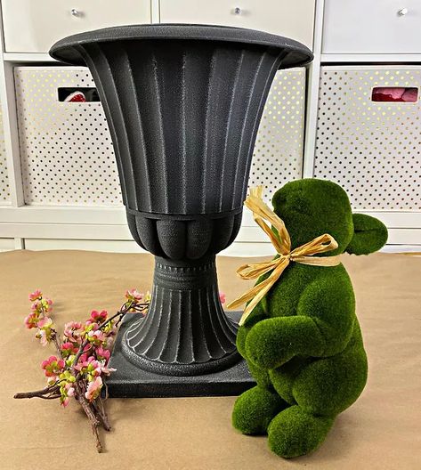 How to Make This DIY Spring Decoration so Neighbors Stop to Admire | Hometalk Spring Mailbox Decor, Easter Front Porch Decorations, Porch Urns, Easter Front Porch Decor, Easter Front Porch, Front Porch Flower Pots, Easter Porch Decor, Dry Floral Foam, Front Door Baskets