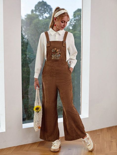 SHEIN WYWH Floral Embroidery Overall Jumpsuit Without BlouseI discovered amazing products on SHEIN.com, come check them out! Embroidery Jumpsuit, Jumpsuit Design, Overall Jumpsuit, Designer Jumpsuits, Amazing Products, Floral Embroidery, Jumpsuits For Women, Blouse Designs, Cherry Blossom