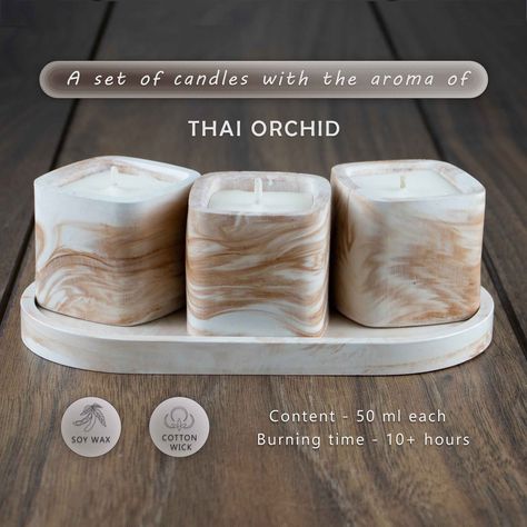 A set of scented candles / Handmade Brown Marble Pots / Candle in gypsum jar / Candle with the aroma of Thai Orchid / Aromatherapy Candle Fire Safety Rules, Aromatherapy Candles, Handmade Candles, Candle Containers, Burning Candle, Etsy Candles, Aromatherapy, Soy Candles, Candle Jars