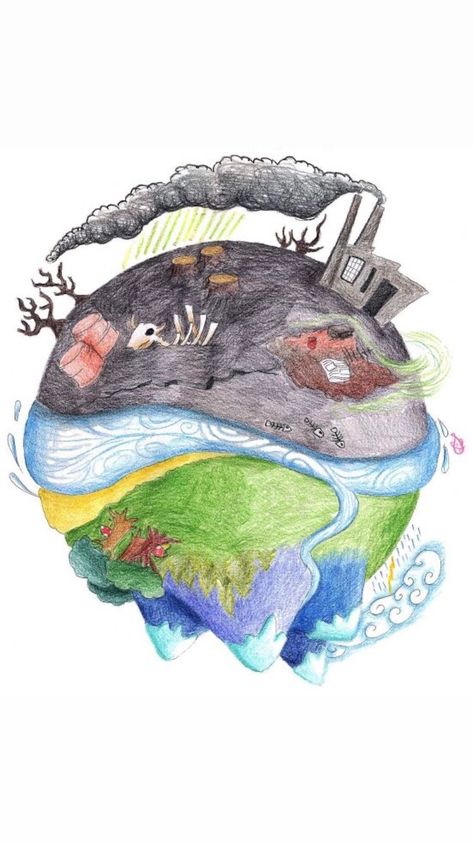 Polluted Earth Drawing, Earth Pollution Drawing, Environmental Art Drawing Easy, Environmental Protection Drawing, Pollution Drawing, Earth Art Drawing, Save Earth Drawing, Save Water Poster Drawing, Earth Day Drawing