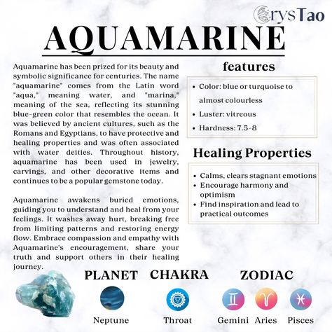 Aquamarine Properties, Aquamarine Meaning, Birth Stones, Healing Crystals For You, Calm The Mind, Minerals Crystals Rocks, Crystals For Manifestation, Crystal Guide, Orgone Energy