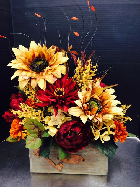 Fall Decor Wreaths, Sunflower Arrangements, Fall Table Centerpieces, Fall Flower Arrangements, Church Flower Arrangements, Artificial Floral Arrangements, Fall Floral Arrangements, Fall Flower, Fall Arrangements