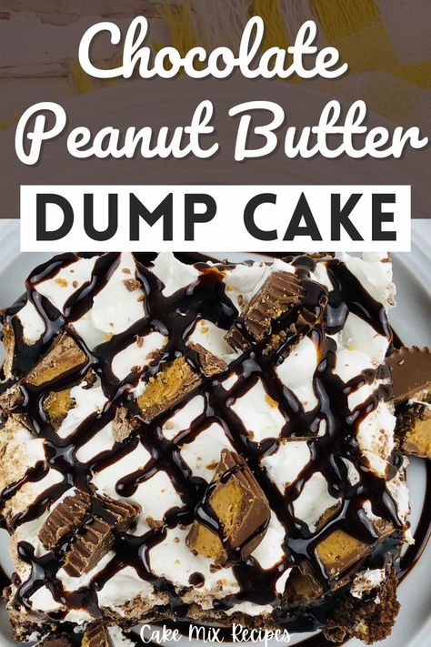 Chocolate Peanut Butter Dump Cake, Peanut Butter Dump Cake, Chocolate Peanut Butter Cake Recipe, Peanut Butter Desserts Easy, Peanut Butter Cake Recipe, Dump Cake Recipes Chocolate, Easy Dump Cake Recipe, Chocolate Peanut Butter Desserts, Chocolate Peanut Butter Cake