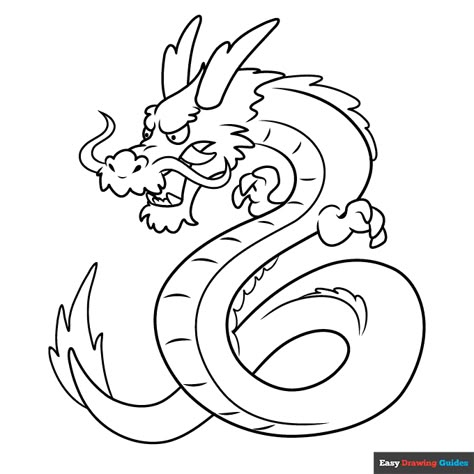 Chinese New Year Dragon Printable, Chinese Dragon Coloring Pages, Chinese New Year Dragon Drawing, Dragon Japanese, Dragon Easy Drawing, Dragon Coloring, Chinese Dragons, Dragon Drawing Easy, Dragon Draw