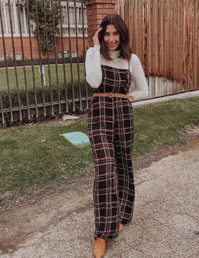 @hayearls in our Plaid Jumpsuit Plaid Jumpsuit Outfit, Layered Jumpsuit Outfit, Jumpsuit Outfit Winter, Plaid Jumpsuit, Church Fits, Jumpsuit Outfits, Christmas Picture, Flannel Dress, Jumpsuit Outfit