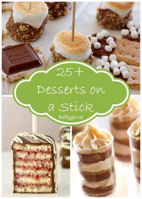 25+ Desserts on a Stick via NoBiggie.net Kabob Desserts Sticks, Desserts On A Stick Parties Food, Food On A Stick Party, Treats On A Stick Ideas, Foods On Sticks, Toothpick Desserts, Dessert Skewers Ideas, Dessert Kabobs For Party, Skewer Desserts