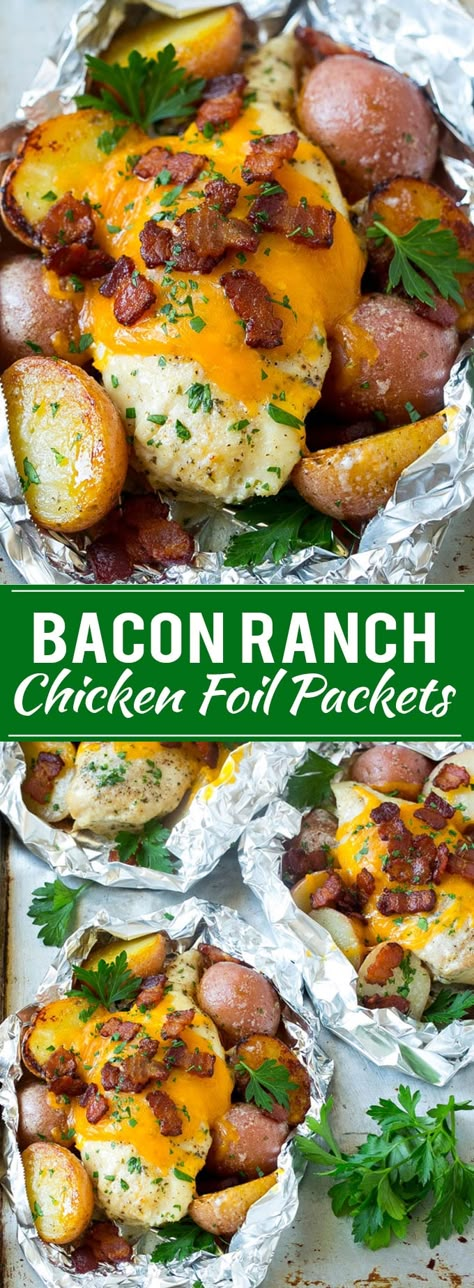 Chicken In Foil, Tin Foil Dinners, Bacon Ranch Chicken, Grilling Chicken, Bacon Dinner, Chicken Foil Packets, Foil Pack Dinners, Foil Packet Dinners, Foil Pack Meals