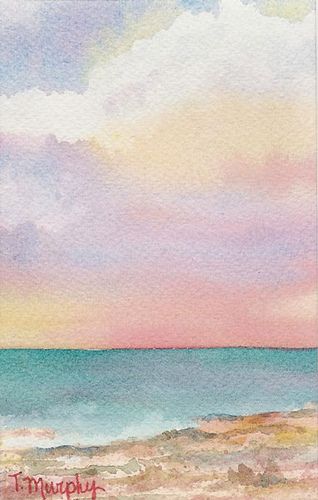 Watercolor on Paper Image Size:  4x6 inches Mat Size:  8x10 inches Placed in a bottoma weighted museum style mat. Beach Art Painting, Watercolor Sky, Paper Image, Watercolor Paintings For Beginners, Watercolor Ocean, Watercolour Inspiration, Watercolor Paintings Easy, Beach Watercolor, Watercolor Painting Techniques