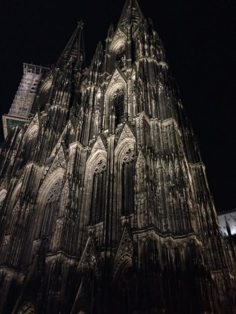 Castles At Night, Cologne Cathedral Wallpaper, Cologne Cathedral Aesthetic, Goth Castle, Black Cathedral, Goth Architecture, Black Architecture, Grunge Pictures, Gothic Buildings