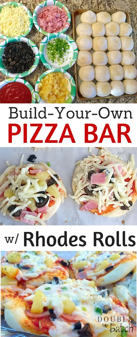 Build Your Own Pizza Bar, Friday Night Foods, Build Your Own Pizza, Rhodes Rolls, Party Food Bars, Frozen Dinner Rolls, 31 Daily, Pizza Roll, Food Bars