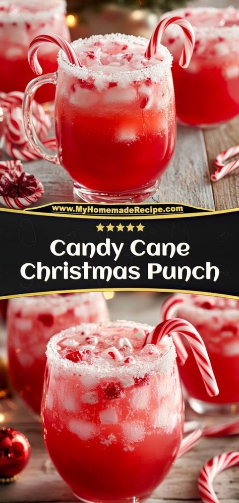 This candy cane Christmas punch is minty, sweet, and a fun, festive drink for holiday parties! Ingredients: 1 cup peppermint syrup 2 cups cranberry juice 1 cup sparkling water Crushed candy canes for garnish Serve this punch for a holiday drink that’s both refreshing and festive Candy Cane Cocktail Recipe, Ginger Ale Punch, Christmas Party Punch, Pineapple Lemonade Punch, Fun Holiday Drinks, Canes Food, Holiday Drinks Christmas, Drinks With Cranberry Juice, Festive Holiday Drinks