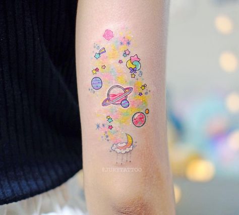 Pastel galaxy ☄️✨ Tattoos Fish, Galaxy Tattoos, Tattoos Owl, Cherry Blossom Tattoos, Tattoos Abstract, Space Tattoos, Zelda Tattoo, Black And Gray Tattoos, Pastel Galaxy