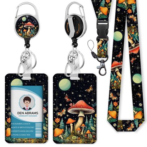 PRICES MAY VARY. 【Unique Design】This Breakaway ID badge lanyard and badge holder features a country night scene with mushrooms, butterflies, snails and the moon as beautiful accents. Vibrant colors and unique design not only catch your eyes, but also add stylish decoration to your attire. 【Multi-function ID Badge Lanyard】The lanyards for id badges includes a breakaway and detachable lanyard for keys, a vertical id badge holder and a retractable badge reel with 360° rotate carabiner clip, which i Country Night, School Id, Badge Lanyard, Women Nurse, School Supply Labels, Lanyard Keychain, Key Lanyard, Teacher Student, Carabiner Clip