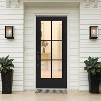 JELD-WEN 32-in x 80-in Steel Full Lite Right-Hand Inswing Black Painted Prehung Front Door Insulating Core in the Front Doors department at Lowes.com Black Front Doors, Living Room Design Inspiration, Glass Front Door, Small Yard, Black Doors, Black Exterior, Back Doors, Steel Doors, Door Frame