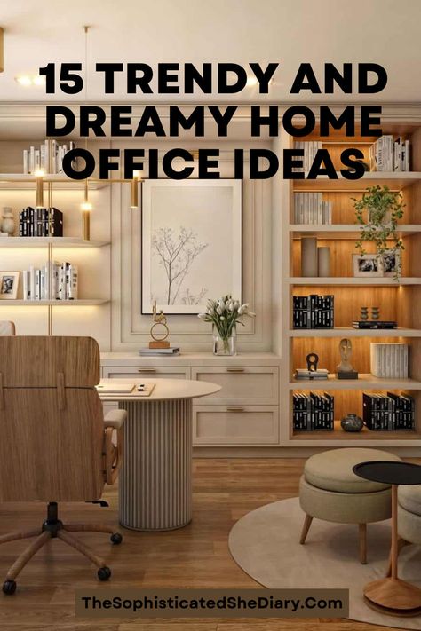 Upgrade your workspace! ✨ Discover cozy home office decor inspirations that blend comfort and productivity. From warm lighting to stylish accents, these ideas will transform your office into the ultimate work-from-home haven. Read More on the blog 👉 Home Office Wall Lighting, Serene Office Decor, Home Office Facing Window, Home Office Art Deco, Transitional Home Office Design, Woman's Office Ideas, Light Airy Office, Organic Modern Office Design, Sophisticated Home Office