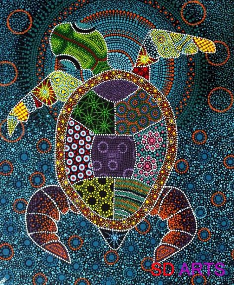 Complex Yet Beautiful Aboriginal Art Examples: Art is not something that happened in one era and that too when human beings were in a position where their Regnul Animal, Aboriginal Dot Painting, Indigenous Australian Art, Aboriginal Dot Art, Aboriginal Painting, Aboriginal Artwork, Turtle Art, Dot Art Painting, A Turtle